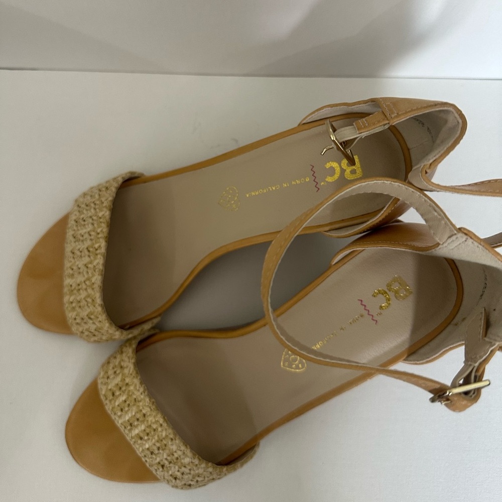 BC Tan Woven Strap Wedge Sandals - Picture 6 of 9